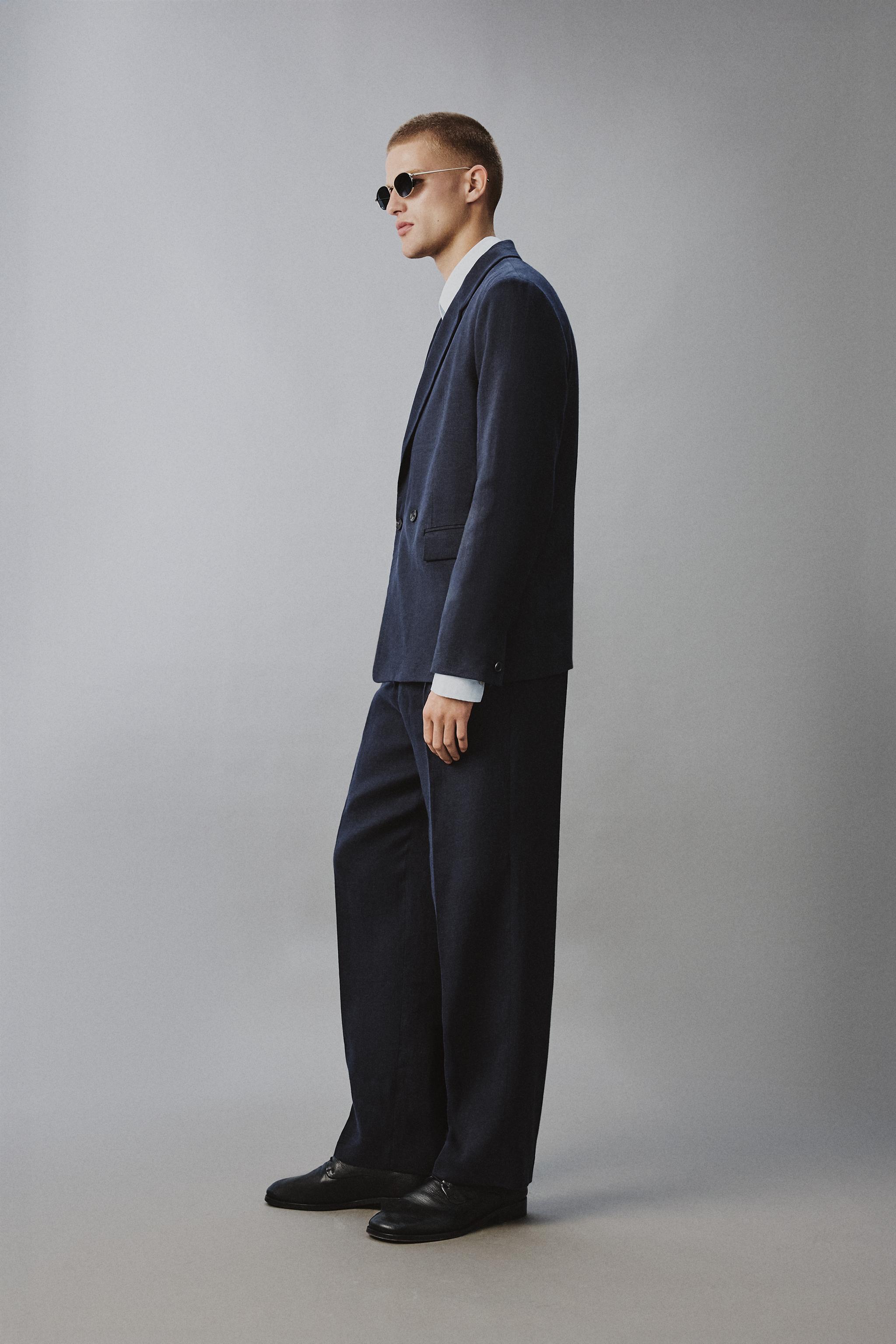 LINEN COTTON BLEND PLEATED SUIT PANTS